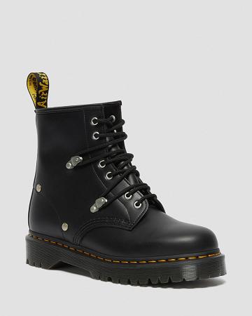 Black Men's Dr Martens 1460 Bex Stud Leather Lace Up Boots | CA 503RVD